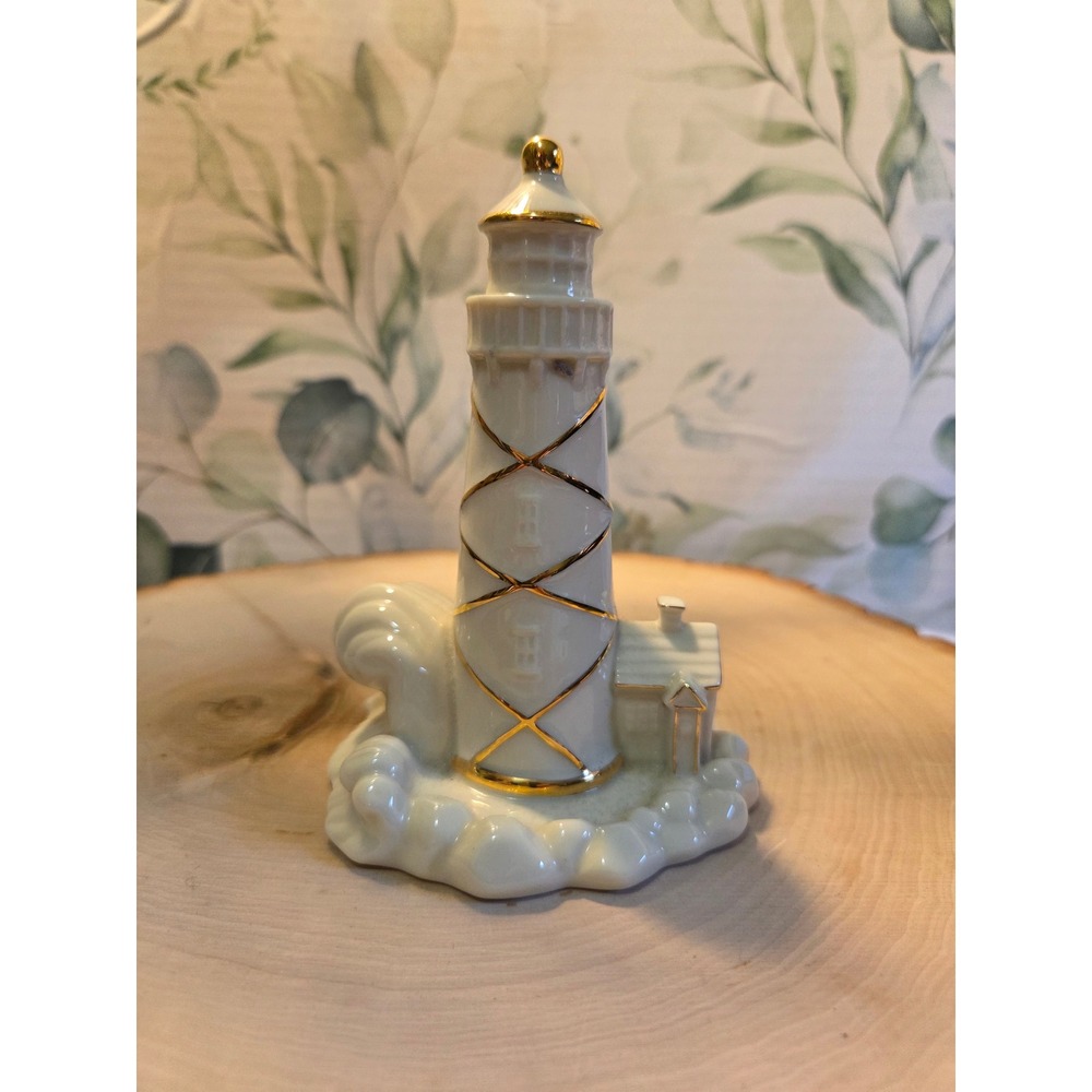 😎Lenox Ivory China Lighthouse 24k Gold Accents Handcrafted Nautical Decor